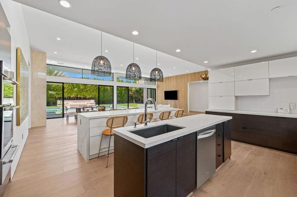 Interior, Kitchen, Pendant Lights, Recessed Lighting, Wood Texture Flooring