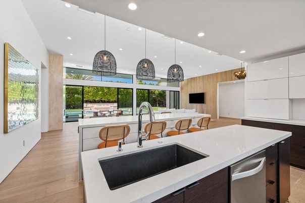 Interior, Kitchen, Pendant Lights, Recessed Lighting, Wood Texture Flooring