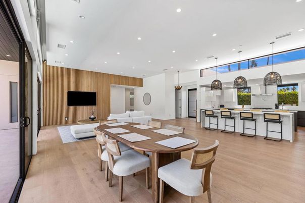 Dining room, Interior, Kitchen, Living room, Pendant Lights, Recessed Lighting, Wood Texture Flooring