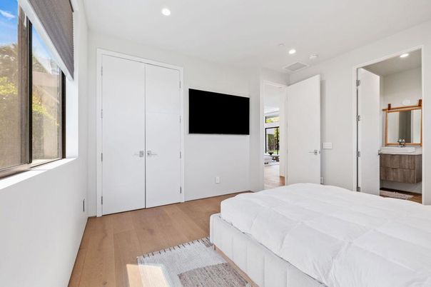 Bedroom, Interior, Recessed Lighting, Wood Texture Flooring