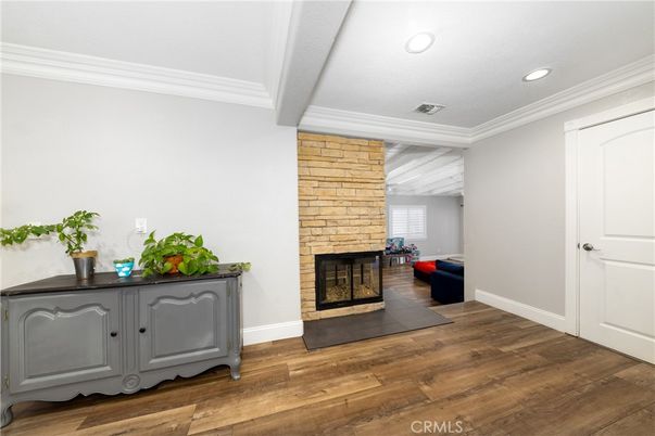 Fireplace, Interior, Recessed Lighting, Wood Texture Flooring