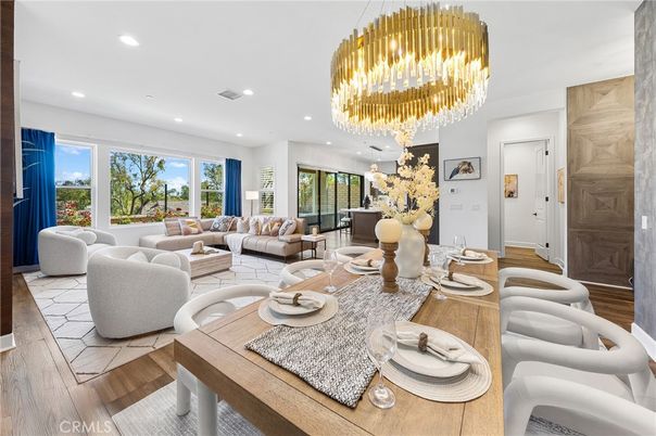 Chandelier, Dining room, Interior, Living room, Recessed Lighting, Wood Texture Flooring