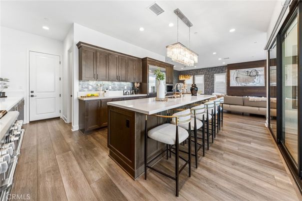 Chandelier, Interior, Kitchen, Pendant Lights, Recessed Lighting, Wood Texture Flooring