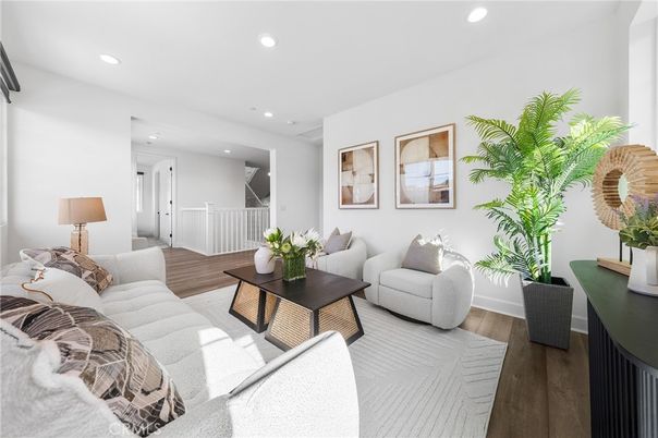 Interior, Living room, Recessed Lighting, Wood Texture Flooring