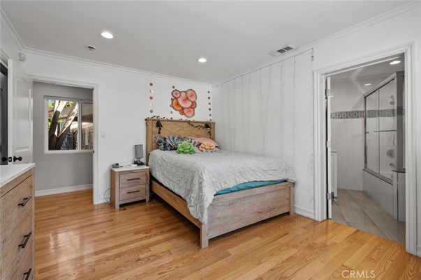 Bathroom, Bedroom, Glass Shower, Interior, Recessed Lighting, Wood Texture Flooring