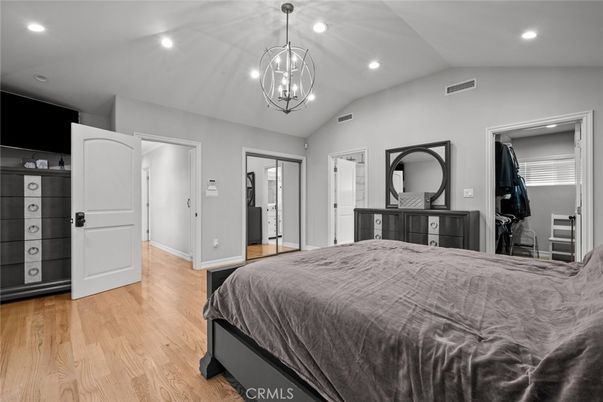 Bedroom, Interior, Pendant Lights, Recessed Lighting, Wood Texture Flooring