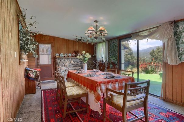 Chandelier, Dining room, Fireplace, Interior, Wooden Walls
