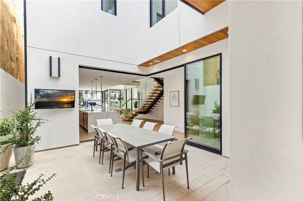 Dining room, Interior, Pendant Lights, Recessed Lighting, Wood Texture Flooring