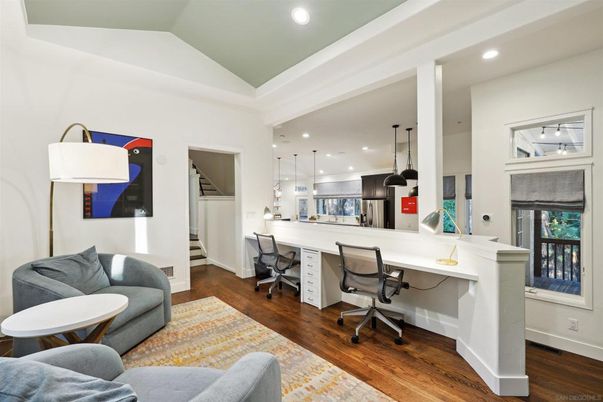 Home Office, Interior, Kitchen, Pendant Lights, Recessed Lighting, Wood Texture Flooring