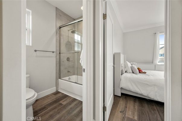 Bathroom, Bedroom, Glass Shower, Interior, Wood Texture Flooring