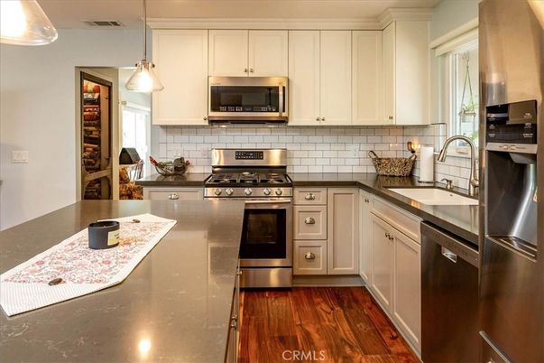Interior, Kitchen, Pendant Lights, Stainless Steel Appliances, Wood Texture Flooring