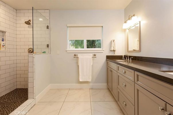 Bathroom, Dual Sink Vanities, Glass Shower, Interior, Marble