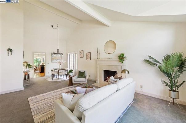 Dining room, Fireplace, Interior, Living room, Pendant Lights