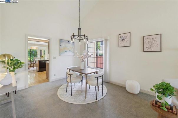 Dining room, Interior, Pendant Lights, Wood Texture Flooring