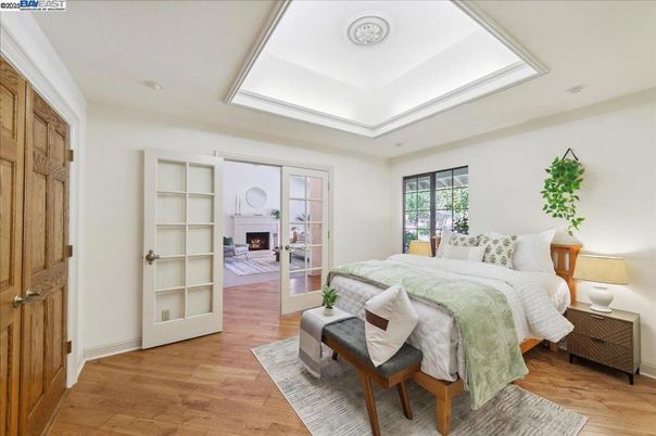 Bedroom, Fireplace, Interior, Wood Texture Flooring