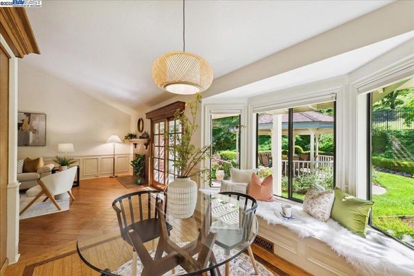 Dining room, Interior, Living room, Pendant Lights, Wood Texture Flooring