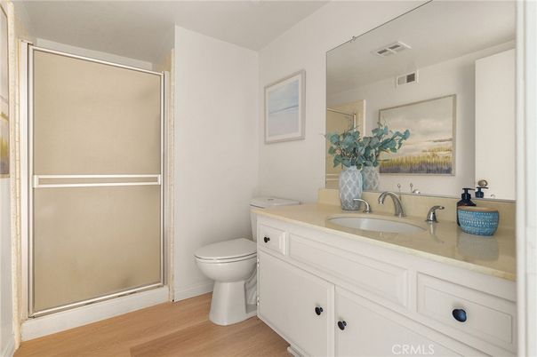 Bathroom, Glass Shower, Interior, Wood Texture Flooring