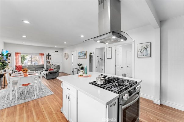 Dining room, Interior, Kitchen, Living room, Recessed Lighting, Wood Texture Flooring