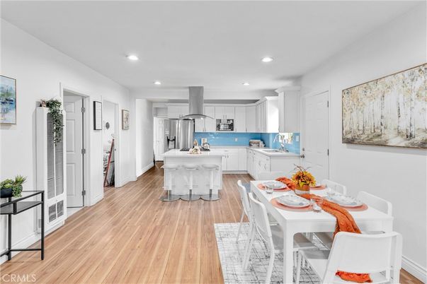 Dining room, Interior, Kitchen, Recessed Lighting, Wood Texture Flooring