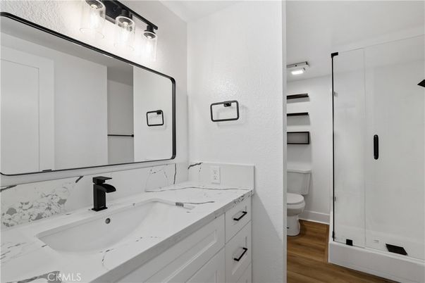 Bathroom, Glass Shower, Interior, Wood Texture Flooring