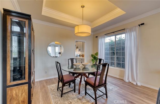 Dining room, Interior, Pendant Lights, Wood Texture Flooring