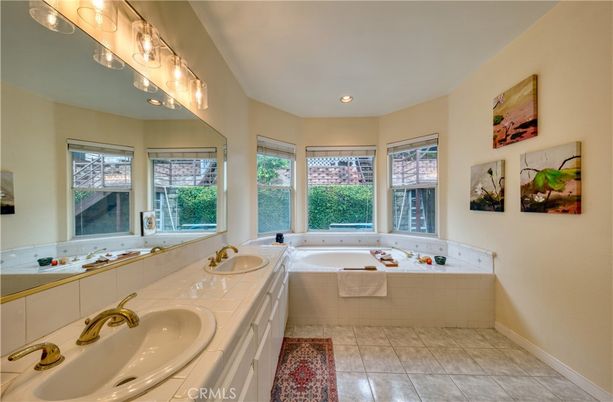 Bathroom, Dual Sink Vanities, Interior, Recessed Lighting, Tile Countertops