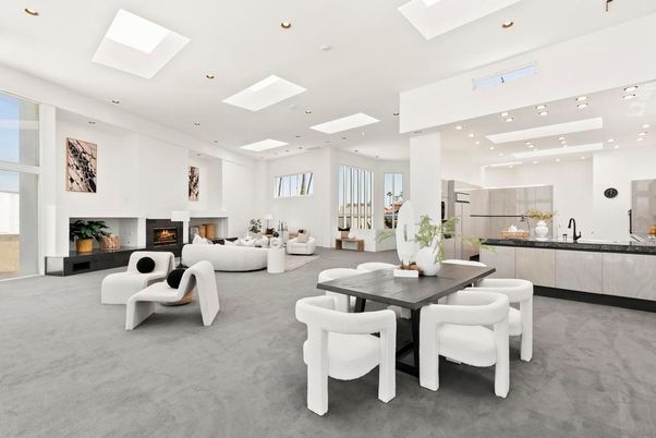 Dining room, Fireplace, Interior, Kitchen, Living room, Recessed Lighting