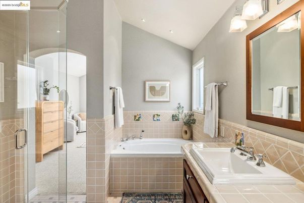 Bathroom, Glass Shower, Interior, Recessed Lighting, Tile Countertops