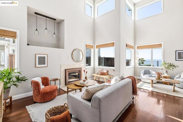 Fireplace, Interior, Living room, Pendant Lights, Wood Texture Flooring