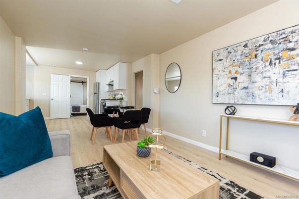 Dining room, Interior, Kitchen, Living room, Recessed Lighting, Wood Texture Flooring
