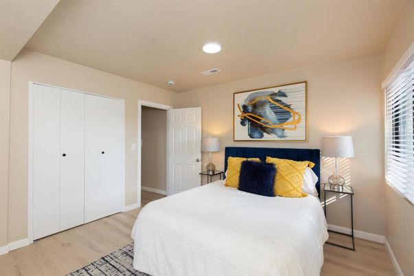 Bedroom, Interior, Recessed Lighting, Wood Texture Flooring