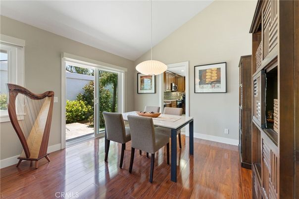 Dining room, Interior, Kitchen, Pendant Lights, Wood Texture Flooring