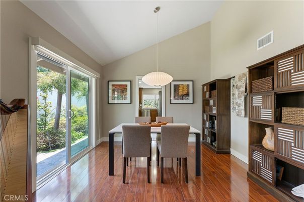 Dining room, Interior, Pendant Lights, Wood Texture Flooring