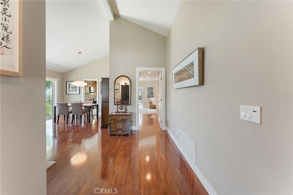 Dining room, Interior, Pendant Lights, Recessed Lighting, Wood Texture Flooring