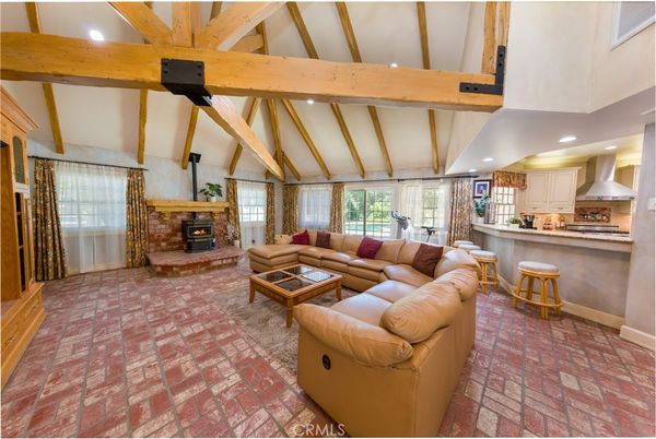 Fireplace, Interior, Kitchen, Living room, Recessed Lighting, Wooden Beams
