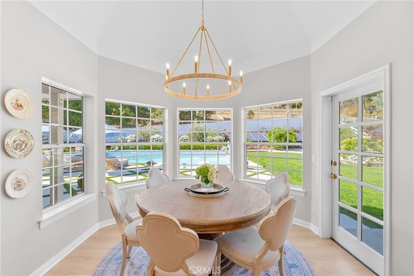 Dining room, Interior, Pendant Lights, Water, Wood Texture Flooring