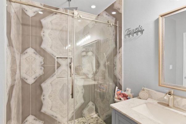 Bathroom, Glass Shower, Interior, Recessed Lighting