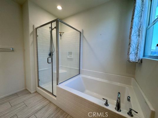 Bathroom, Glass Shower, Interior, Recessed Lighting, Wood Texture Flooring