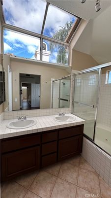Bathroom, Dual Sink Vanities, Glass Shower, Interior, Tile Countertops