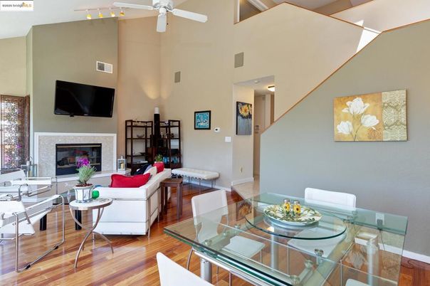 Dining room, Fireplace, Interior, Living room, Wood Texture Flooring