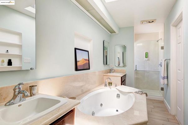 Bathroom, Dual Sink Vanities, Interior, Wood Texture Flooring