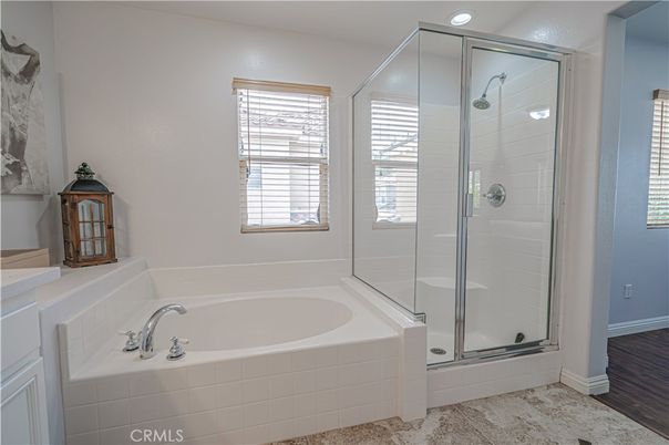 Bathroom, Glass Shower, Interior, Recessed Lighting, Wood Texture Flooring