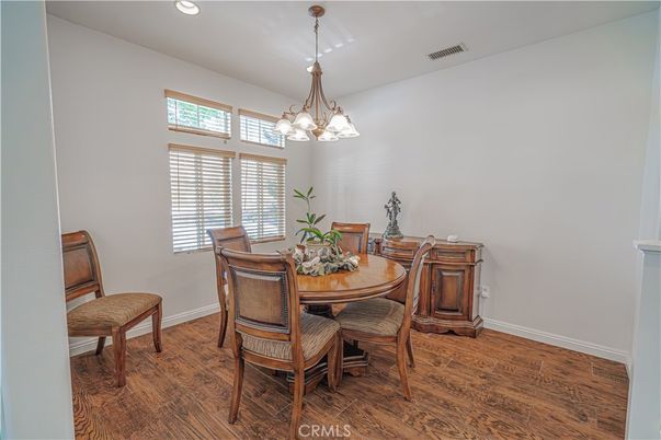 Chandelier, Dining room, Interior, Pendant Lights, Recessed Lighting, Wood Texture Flooring