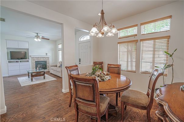 Chandelier, Dining room, Fireplace, Interior, Pendant Lights, Wood Texture Flooring