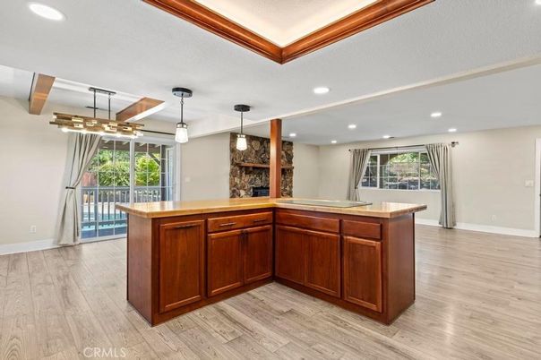Interior, Kitchen, Pendant Lights, Recessed Lighting, Wood Texture Flooring