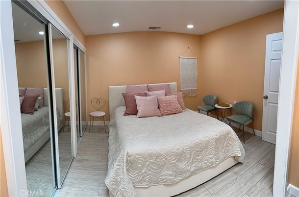 Bedroom, Interior, Recessed Lighting, Wood Texture Flooring