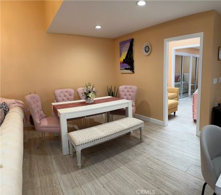 Dining room, Interior, Recessed Lighting, Wood Texture Flooring