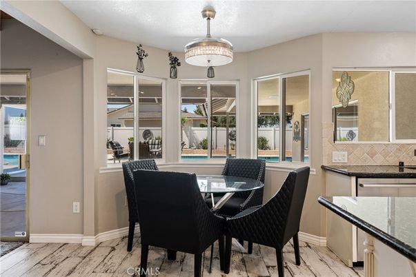 Dining room, Interior, Recessed Lighting, Wood Texture Flooring