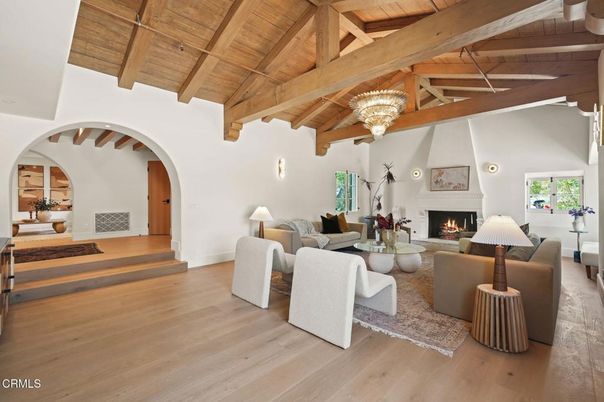 Chandelier, Fireplace, Interior, Living room, Wooden Beams, Wooden Ceilings, Wood Texture Flooring