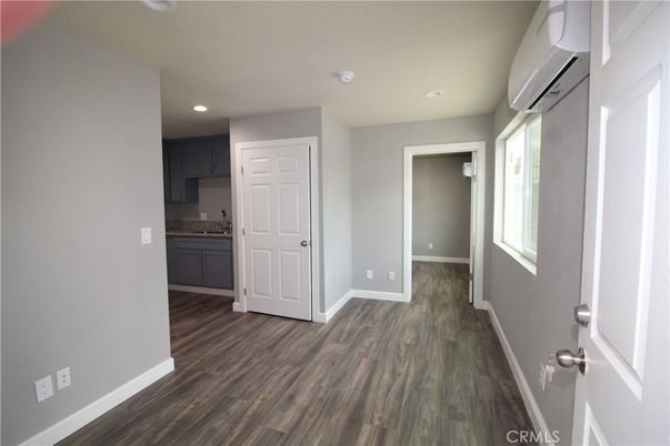 Empty room, Interior, Kitchen, Recessed Lighting, Wood Texture Flooring